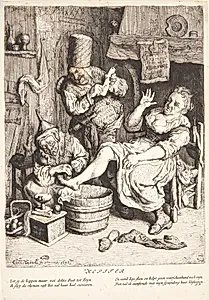 Kvinde, der behandles med kopsætning by Cornelis Dusart