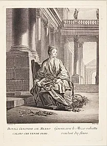 Kvinde fra Genova (Genoise avec de Mezzo rabatti vendant des fleurs) by Pierre Etienne Moitte