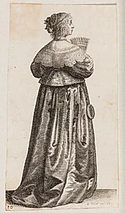 Kvinde med en vifte og et spejl, set bagfra by Wenceslaus Hollar