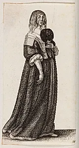 Kvinde med slør og en vifte med fjer by Wenceslaus Hollar