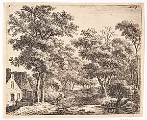Kvinde på en lille bro by Anthonie Waterloo