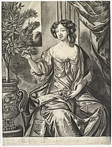 Kvinde, siddende ved vase med blomster. The Lady Elisabeth Jones efter Sir Peter Lely