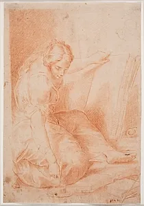 Kvinde skrivende i en foliant. (Fama) by Hendrik Krock