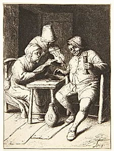 Kvinde, som synger, akkompagneret af en fiolspiller og en mand, der drikker by Adriaen van Ostade