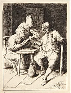 Kvinde, som synger, akkompagneret af en fiolspiller og en mand, der drikker by Adriaen van Ostade