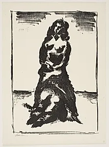 Kvinde, stående over liggende person by Vilhelm Lundstrøm