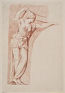 Kvindefigur i klassisk dragt anbragt i en niche by Jacques François Joseph Saly