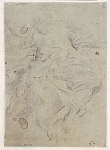 Kvindefigur svævende i luften og putto by Giovanni Battista Beinaschi