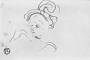 Kvindehoved med fjerbesat hat. Mlle Marsy by Henri de Toulouse-Lautrec