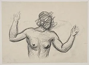 Kvindelig figur, halvfigur, som løfter armene by Vilhelm Lundstrøm