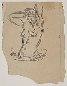 Kvindelig figur, halvfigur, som ordner sit hår by Vilhelm Lundstrøm
