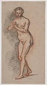 Kvindelig modelfigur med hænderne foran brystet by Jacques François Joseph Saly
