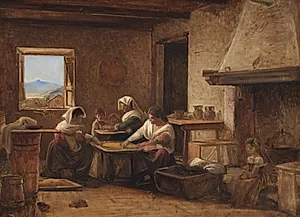 Kvinder arbejder i et køkken nær Olevano by Wilhelm Marstrand