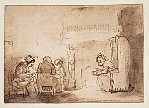 Kvinderne ved kaminen i Rembrandts hus by Willem Drost