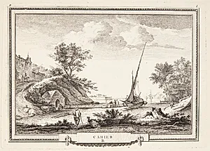Kystlandskab, i forgrunden en mand med en hund by Jeanne Françoise Ozanne