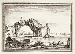 Kystlandskab, i forgrunden mænd, der fisker by Jeanne Françoise Ozanne