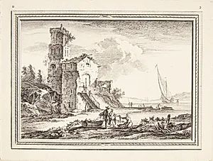 Kystlandskab, i forgrunden to kvinder, der sælger fisk by Jeanne Françoise Ozanne