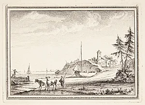 Kystlandskab med kvægdriver og to køer by Jeanne Françoise Ozanne
