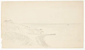 Kystlandskab med mole by Albert Gottschalk