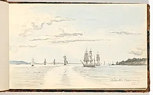 Kystlandskab med skibe by Martinus Rørbye
