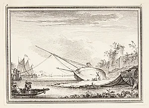 Kystparti med et skib, der kølhales by Jeanne Françoise Ozanne
