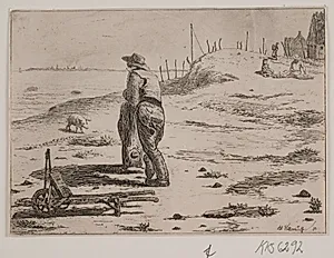 Kystparti med stående fisker by Adolph Kittendorff