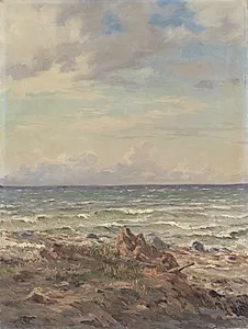 Kystparti med stenet strand by A.W. Boesen