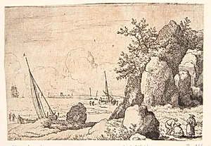 Kystparti, til højre tre figurer by Allaert van Everdingen