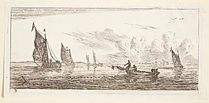 Kyststrækning med sejlskibe by Reinier Zeeman