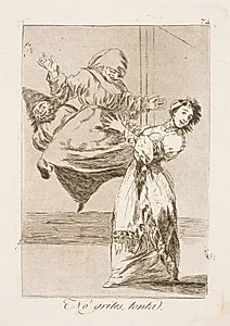 Lad være med at skrige dit fjols! by Francisco de Goya