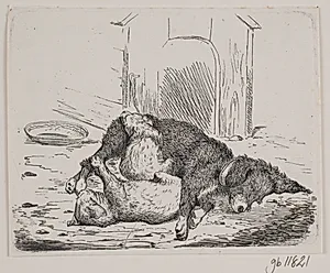 Lænkehund med hvalp by Adolph Kittendorff
