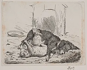Lænkehund med hvalp by Adolph Kittendorff