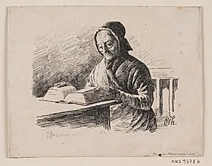 Læsende gammel kone