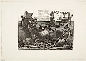 Lamper af terracotta og bronze, hvoraf en er formet som en kimære by Giovanni Battista Piranesi