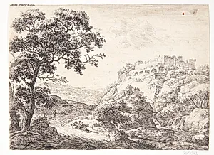 Landevej med en vejfarende, der gør holdt by Anthonie Waterloo