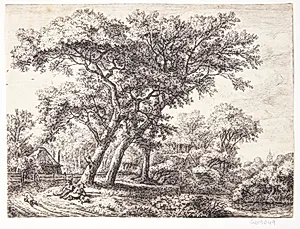 Landevej med to hvilende jæger by Anthonie Waterloo