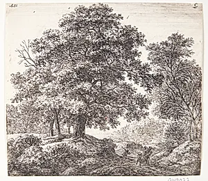 Landevej med vejfarende kvinde og tre børn by Anthonie Waterloo