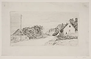 Landevejen mellem Husene. Ellekilde. by Carl Bloch