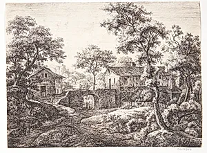 Landsby med en byport by Anthonie Waterloo