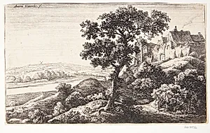 Landsby på en bakke by Anthonie Waterloo