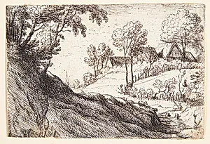 Landsby på toppen af en bakke by Lodewijk de Vadder