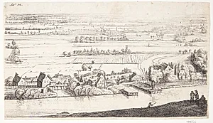 Landsby ved en flod by Anthonie Waterloo