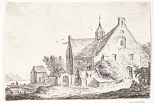 Landsbykirke ved en flod by Anthonie Waterloo