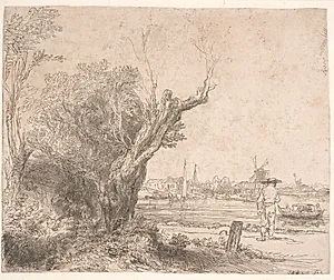 Landskab. "De Omval" by Rembrandt van Rijn