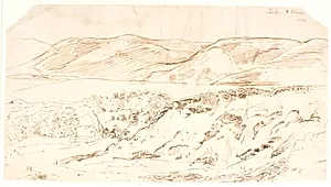 Landskab fra Himmelbjergegnen, med store bakker by Dankvart Dreyer