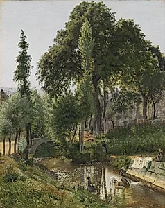 Landskab fra Savoyen med kvinder, som vasker i floden by Vilhelm Kyhn