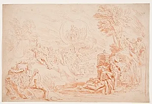 Landskab med allegoriske figurer by Hendrik Krock