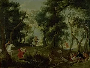 Landskab med Atalantes og Meleagers jagt på det kalydoniske vildsvin by Willem van Herp
