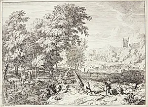 Landskab med badende by Albert Meyering