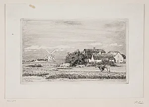 Landskab med bondegård og mølle by Carl Bloch